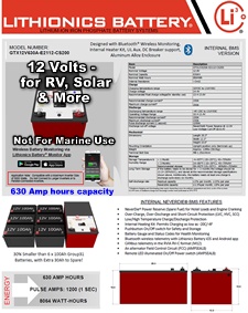 Powerful, light weight, high performance 630 Amp hour 12 Volt Lithionics lithium ion batteries for solar applications, industrial projects, recreational vehicles and more...